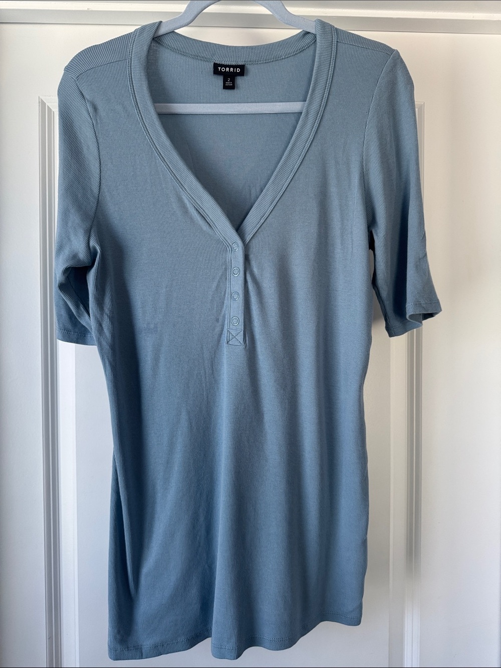 torrid Dusty Blue V-Neck Henley Short Sleeve Top